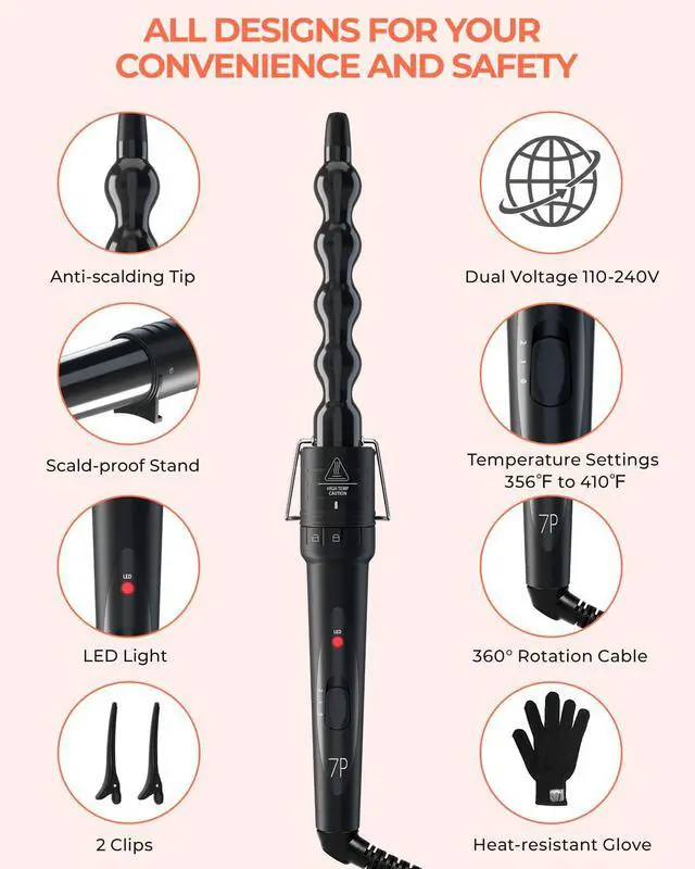 Alt view image 6 of 7 - 7 in 1 Curling Wand Set, 0.35"-1.25" Interchangeable Ceramic Barrels