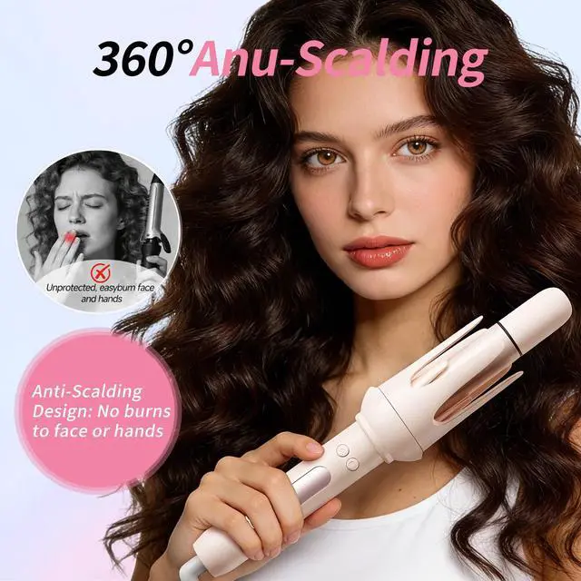 Alt view image 4 of 7 - 3 in 1 Automatic Hair Curler Set, 1"&1.25" Barrels with Straightening Brush, 3 Temp, Negative Ion Hair Styler for Beach Waves, Loose Curls & Straight Hair, Travel Light