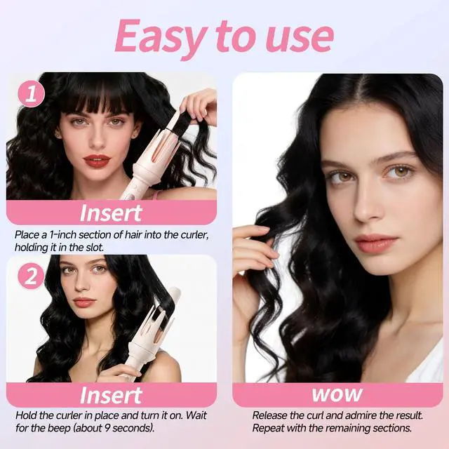 Alt view image 7 of 7 - 3 in 1 Automatic Hair Curler Set, 1"&1.25" Barrels with Straightening Brush, 3 Temp, Negative Ion Hair Styler for Beach Waves, Loose Curls & Straight Hair, Travel Light