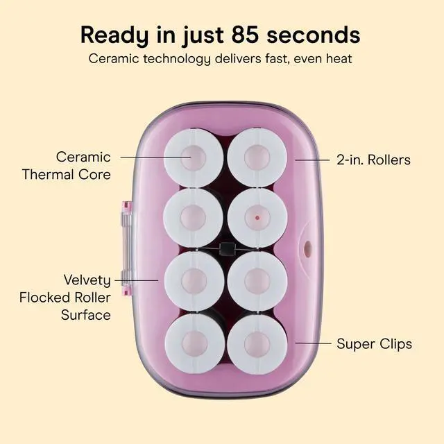 Alt view image 4 of 7 - Jumbo Hair Rollers, Ceramic, 2" Rollers, 8 Count, Pink