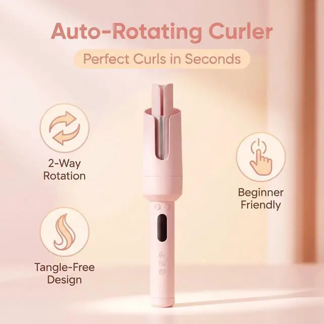 Alt view image 2 of 7 - 32mm Automatic Curling Iron Wand, Fast Heating Ceramic Auto Hair Curler, Anti-Scrald Rotating Curling Wand, Portable Hair Styling Curler for Home Travel, Perfect Hair Curling Tool Gift for Women Girls
