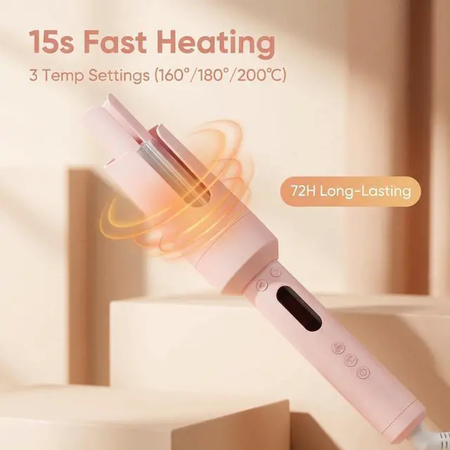 Alt view image 3 of 7 - 32mm Automatic Curling Iron Wand, Fast Heating Ceramic Auto Hair Curler, Anti-Scrald Rotating Curling Wand, Portable Hair Styling Curler for Home Travel, Perfect Hair Curling Tool Gift for Women Girls