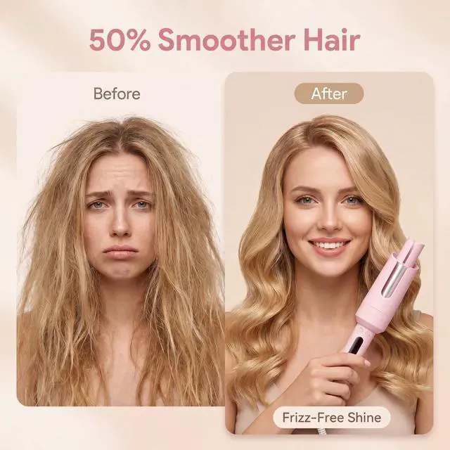 Alt view image 4 of 7 - 32mm Automatic Curling Iron Wand, Fast Heating Ceramic Auto Hair Curler, Anti-Scrald Rotating Curling Wand, Portable Hair Styling Curler for Home Travel, Perfect Hair Curling Tool Gift for Women Girls