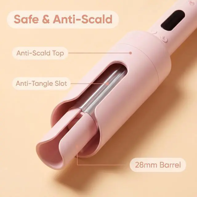 Alt view image 5 of 7 - 32mm Automatic Curling Iron Wand, Fast Heating Ceramic Auto Hair Curler, Anti-Scrald Rotating Curling Wand, Portable Hair Styling Curler for Home Travel, Perfect Hair Curling Tool Gift for Women Girls