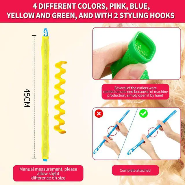 Alt view image 2 of 7 - 30 Pieces Heatless Waves Curlers Spiral Curls Styling Kit No Heat Hair Waver Spiral Curlers Rollers with 2 Pieces Styling Hooks for Most Hairstyles (45 cm, Mixed Color)