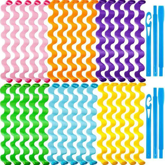 Main image of 30 Pieces Heatless Waves Curlers Spiral Curls Styling Kit No Heat Hair Waver Spiral Curlers Rollers with 2 Pieces Styling Hooks for Most Hairstyles (45 cm, Mixed Color)