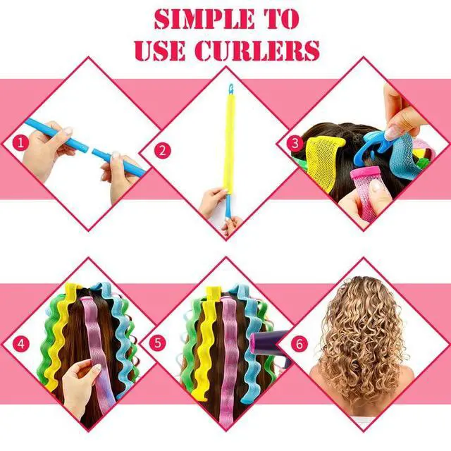 Alt view image 6 of 7 - 30 Pieces Heatless Waves Curlers Spiral Curls Styling Kit No Heat Hair Waver Spiral Curlers Rollers with 2 Pieces Styling Hooks for Most Hairstyles (45 cm, Mixed Color)