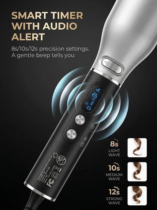 Alt view image 3 of 7 - Automatic Rotating Curling Iron, 1 Inch Auto Hair Curler for Long Hair, Anti-Scald Curling Wand with LCD Display, 4 Heat Settings, Dual Rotation, Dual Voltage Travel Hair Curler, Silver