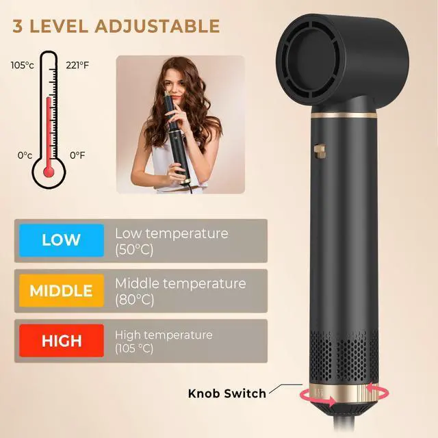 Alt view image 5 of 7 - Hair Dryer Brush 5 in 1, Blow Dryer Brush Set with Air Curler Wrap Hair Styler, Negative Ionic Blow Dry Brush, Detachable Hair Tool for Curling, Volumizer,Straightener,Drying