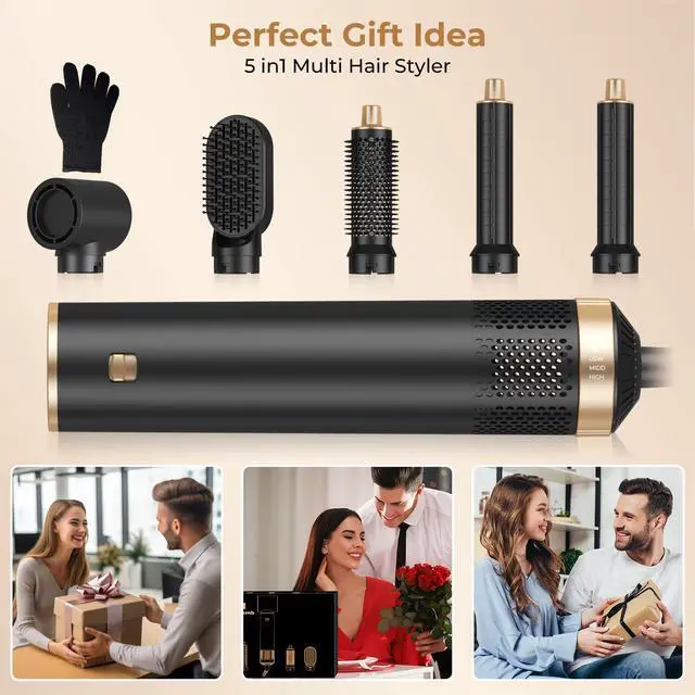 Alt view image 7 of 7 - Hair Dryer Brush 5 in 1, Blow Dryer Brush Set with Air Curler Wrap Hair Styler, Negative Ionic Blow Dry Brush, Detachable Hair Tool for Curling, Volumizer,Straightener,Drying