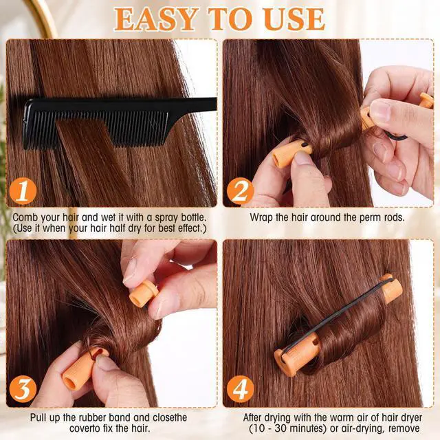 Alt view image 4 of 7 - 60 Pcs Perm Rods Hair Perm Rollers for Short Long Hair,Orange
