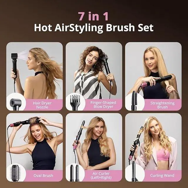 Alt view image 2 of 7 - 7-in-1 Hot Air Styler & Hair Dryer Brush, 110,000 RPM High-Speed Blow Dryer Brush with Auto Wrap Curlers,Fast Drying, Volumizing & Straightening Trave