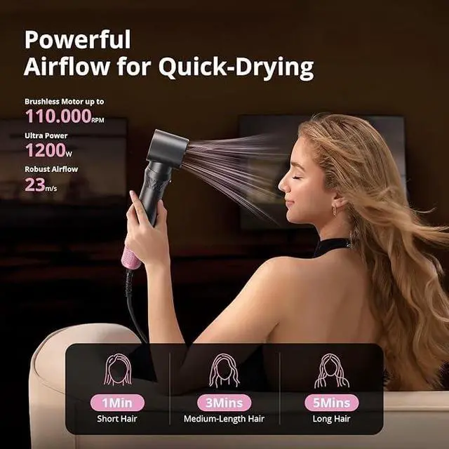 Alt view image 3 of 7 - 7-in-1 Hot Air Styler & Hair Dryer Brush, 110,000 RPM High-Speed Blow Dryer Brush with Auto Wrap Curlers,Fast Drying, Volumizing & Straightening Trave