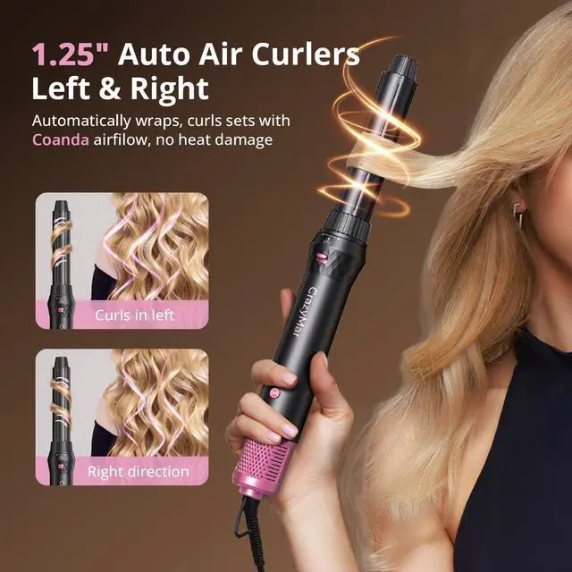 Alt view image 5 of 7 - 7-in-1 Hot Air Styler & Hair Dryer Brush, 110,000 RPM High-Speed Blow Dryer Brush with Auto Wrap Curlers,Fast Drying, Volumizing & Straightening Trave