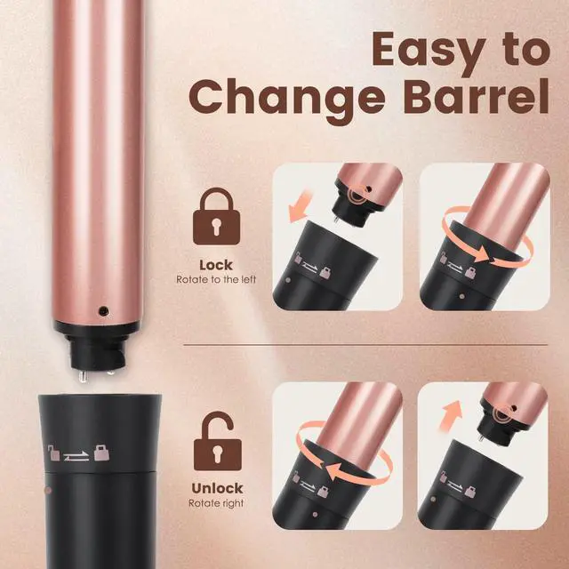 Alt view image 6 of 7 - 5 in 1 Curling Wand Set with Temperature Display, Curling Iron Set with 5 Interchangeable Ceramic Curling Wands, Instant Heat Up, Suitable for All Hair Types (Rose Gold)
