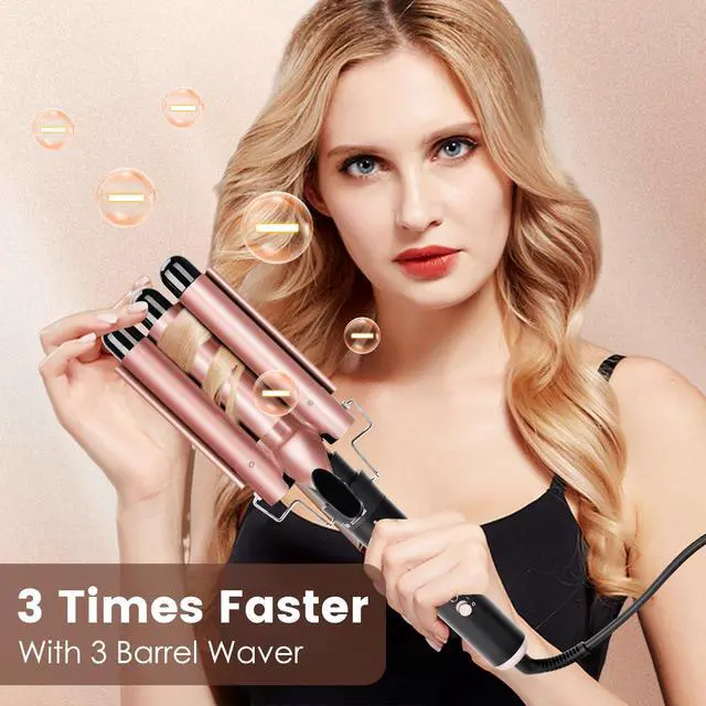 Alt view image 3 of 7 - 5 in 1 Curling Wand Set with Temperature Display, Curling Iron Set with 5 Interchangeable Ceramic Curling Wands, Instant Heat Up, Suitable for All Hair Types (Rose Gold)