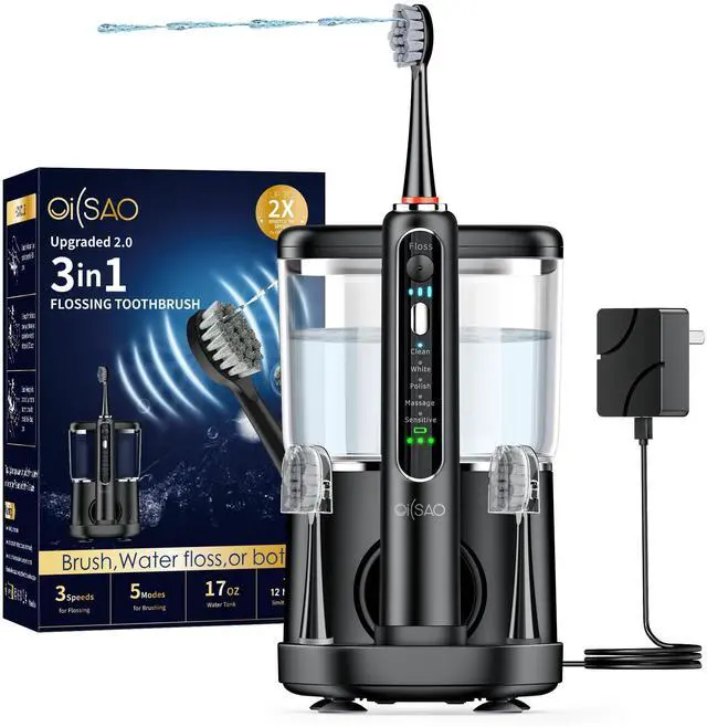 Main image of Electric Toothbrush with Water Flosser Combo,Sonic Flossing Toothbrush, Bl