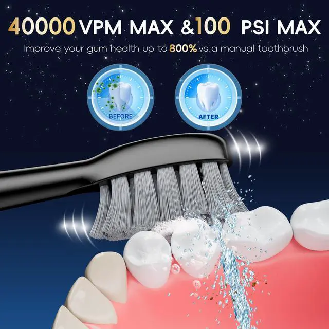 Alt view image 3 of 7 - Electric Toothbrush with Water Flosser Combo,Sonic Flossing Toothbrush, Bl