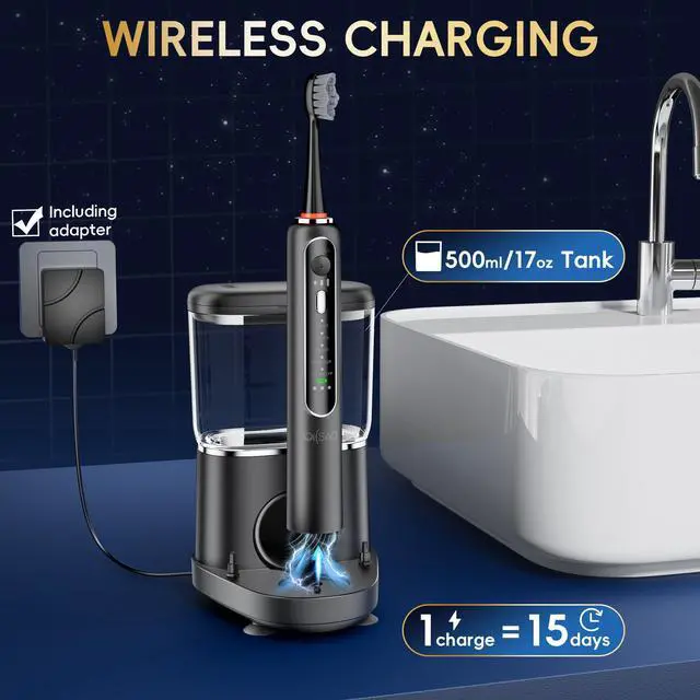 Alt view image 5 of 7 - Electric Toothbrush with Water Flosser Combo,Sonic Flossing Toothbrush, Bl