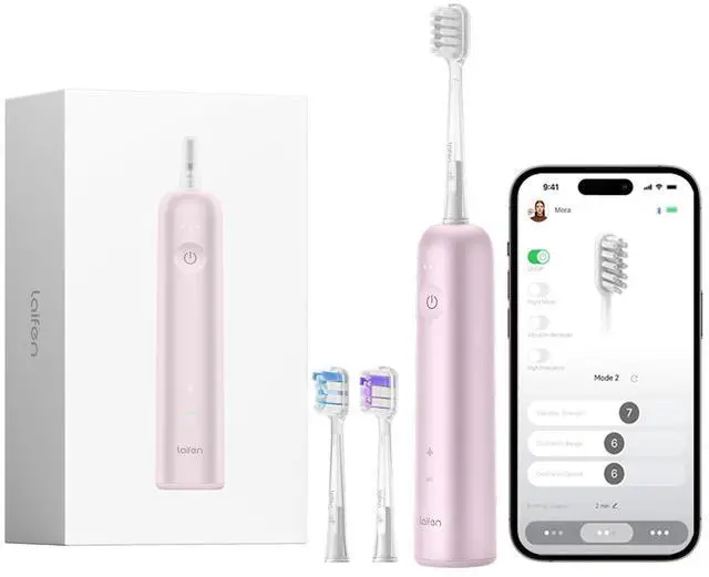 Main image of Wave Electric Toothbrush, Oscillation & Vibration, IPX7 Waterproof Magnetic Rechargeable Travel Sonic Electric Toothbrush for Adults with 3 Brush Heads (Pink Aluminum Alloy)
