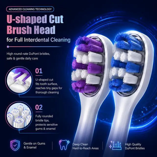 Alt view image 7 of 7 - Red Light Electric Toothbrush with + 1 RedLight Brush Head, Pap & Enamel Repair Whitening Toothpaste, USB Rechargeable Sonic Toothbrush with Replacement Brush Head