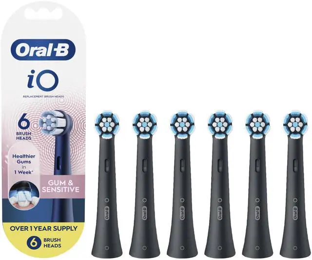 Main image of iO Gum & Sensitive Replacement Heads, Electric Toothbrush Brush Heads, Black, 6 Count
