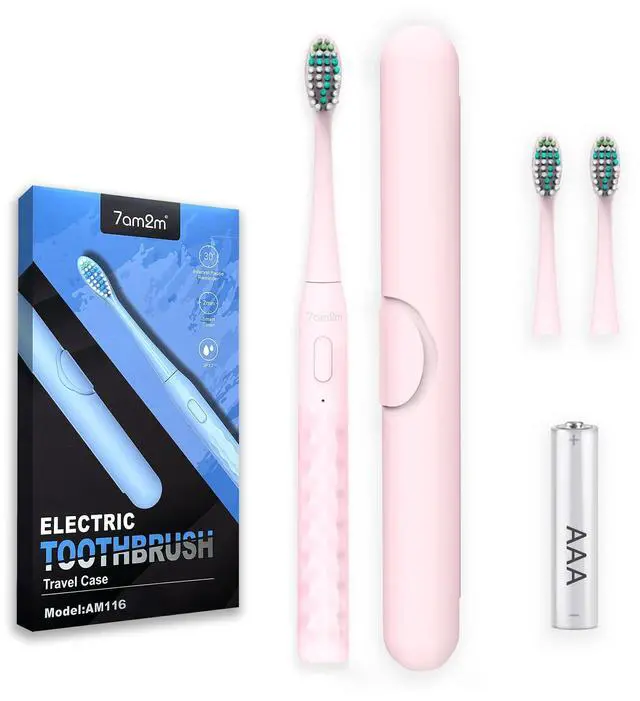Main image of Sonic Travel Electric Toothbrush for Adults & Kids, Travel Case&2 Brush Heads, Battery Powered Sonic Toothbrush, Compact Design for Daily/Travel Use-Pink