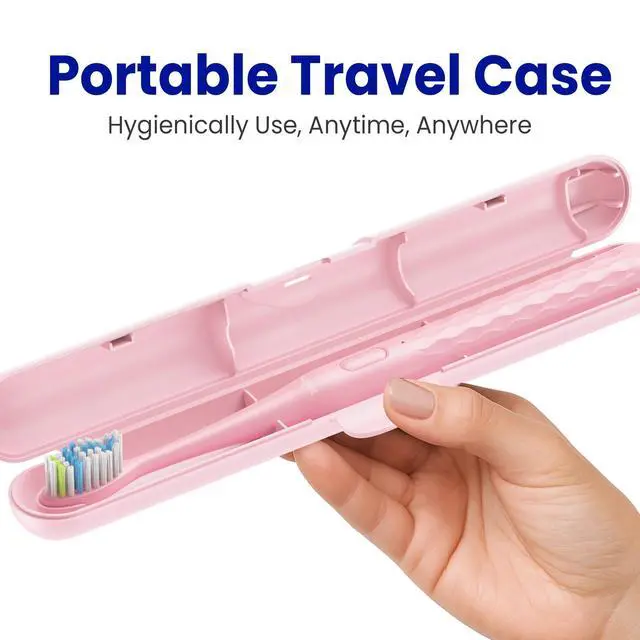 Alt view image 2 of 7 - Sonic Travel Electric Toothbrush for Adults & Kids, Travel Case&2 Brush Heads, Battery Powered Sonic Toothbrush, Compact Design for Daily/Travel Use-Pink