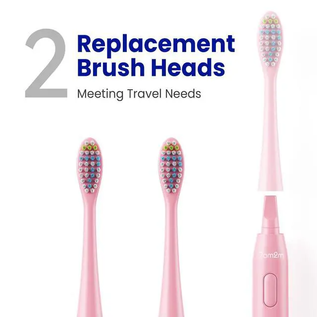 Alt view image 3 of 7 - Sonic Travel Electric Toothbrush for Adults & Kids, Travel Case&2 Brush Heads, Battery Powered Sonic Toothbrush, Compact Design for Daily/Travel Use-Pink