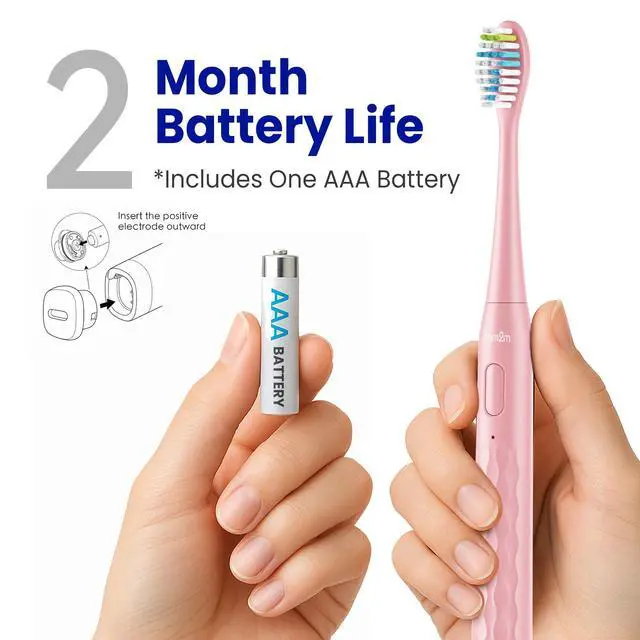 Alt view image 4 of 7 - Sonic Travel Electric Toothbrush for Adults & Kids, Travel Case&2 Brush Heads, Battery Powered Sonic Toothbrush, Compact Design for Daily/Travel Use-Pink