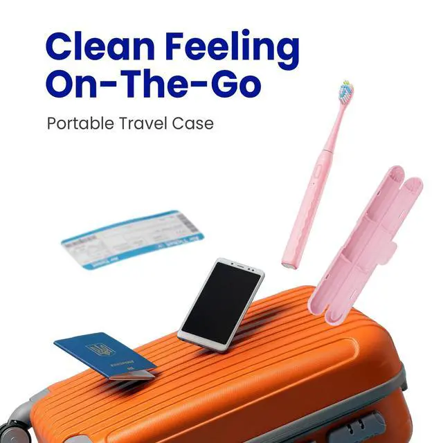Alt view image 5 of 7 - Sonic Travel Electric Toothbrush for Adults & Kids, Travel Case&2 Brush Heads, Battery Powered Sonic Toothbrush, Compact Design for Daily/Travel Use-Pink