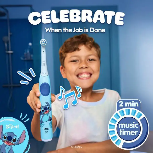 Alt view image 5 of 7 - iO Kids Limited Rechargeable Electric Powered Toothbrush, Stitch - Automatic Pressure Sensor - 3 Cleaning Settings - Music Timer - 28 Day Battery Life - Travel Case