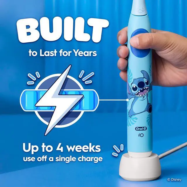 Alt view image 6 of 7 - iO Kids Limited Rechargeable Electric Powered Toothbrush, Stitch - Automatic Pressure Sensor - 3 Cleaning Settings - Music Timer - 28 Day Battery Life - Travel Case