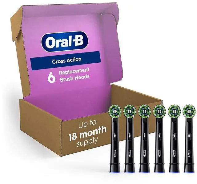 Main image of Cross Action Replacement Brush Heads for an Oral-B Electric Toothbrush, Pack of 6, Black