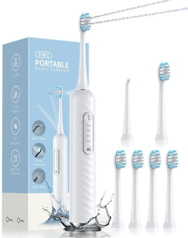 Main image of Electric Toothbrush with Water Flosser - 2 in 1 Teeth Cleaning Kit, Electric Toothbrush and flosser Combo with 3 Cleaning Modes, Portable Water flosser Design for Home & Travel (White)