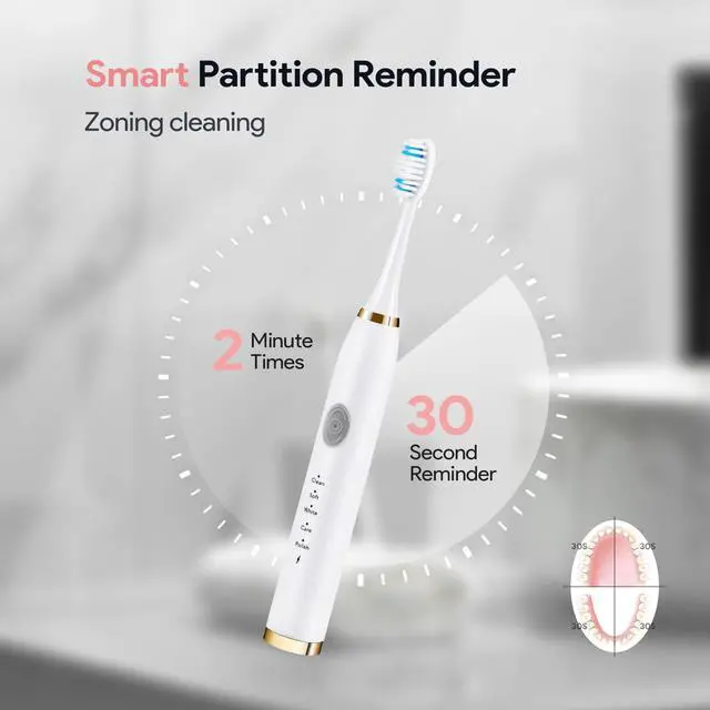 Alt view image 5 of 7 - 2 Pack Electric Toothbrush for Adults and Kids, Travel Toothbrush Includes 10 Replacement Toothbrush Heads, 5 Modes with 2 MIN Smart Timer (Blue White)