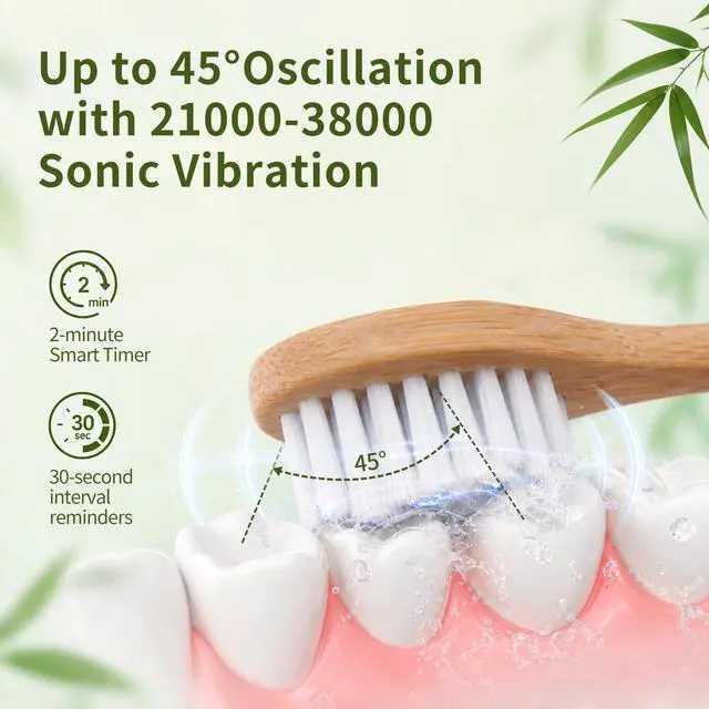 Alt view image 5 of 7 - Ultrasonic Oscillating Electric Toothbrush with Bamboo Heads