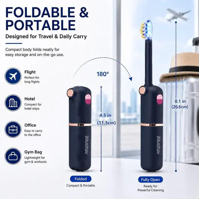 Alt view image 2 of 7 - Foldable Travel Electric Toothbrush, Self Cleaning Toothbrush