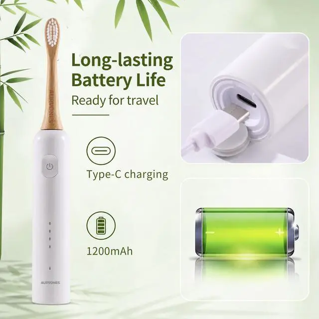 Alt view image 6 of 7 - Ultrasonic Oscillating Electric Toothbrush with Bamboo Heads