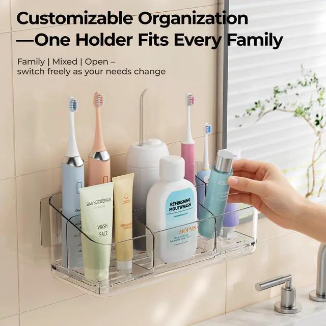 Alt view image 2 of 7 - 8 Slots Toothbrush Holders for Bathrooms with Detachable Dividers