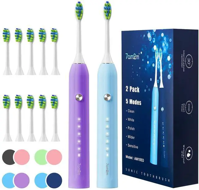 Main image of Sonic Electric Toothbrush with 12 Brush Heads for Adults&Kids, 2 Pack