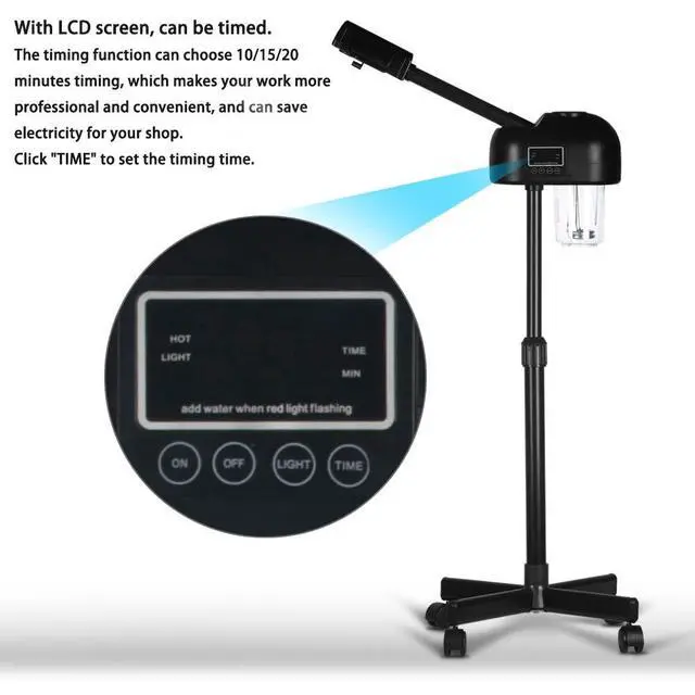 Alt view image 2 of 6 - LCD Facial Steamer Professional for Clean Skin, Skin Care Use at Home, Beauty Salon, Spa with Hot Mist, Timer Function, Adjustable Height, Rolling Wheels - Black