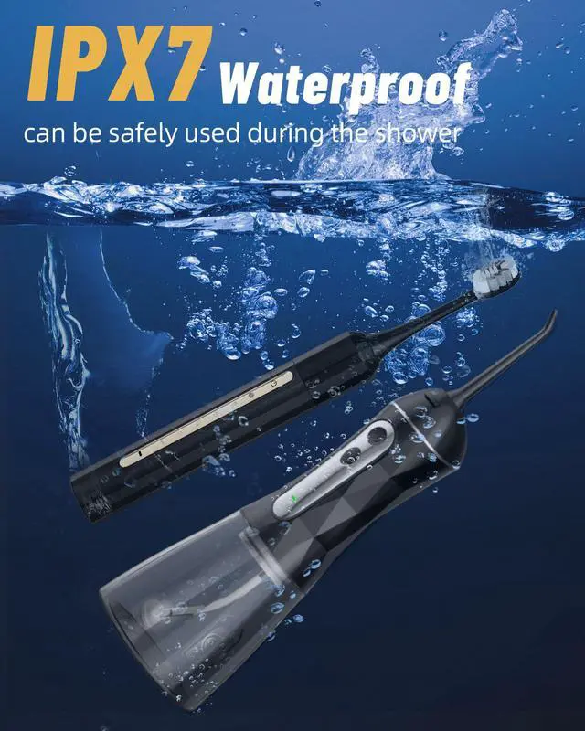 Alt view image 6 of 6 - Water Flosser and Electric Toothbrush Combo,2-1 Oral Clean Kit, 5-Speed Sonic Electric Toothbrush & 4-Speed Portable Water Flosser to Clean Teeth and Protect Gum Health, IPX7 (Black-Set)