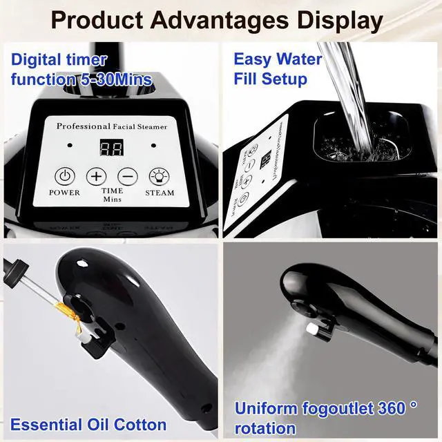 Alt view image 6 of 7 - Professional Facial Steamer,Hot Mist Steamer Face,Steamer Esthetician-Black