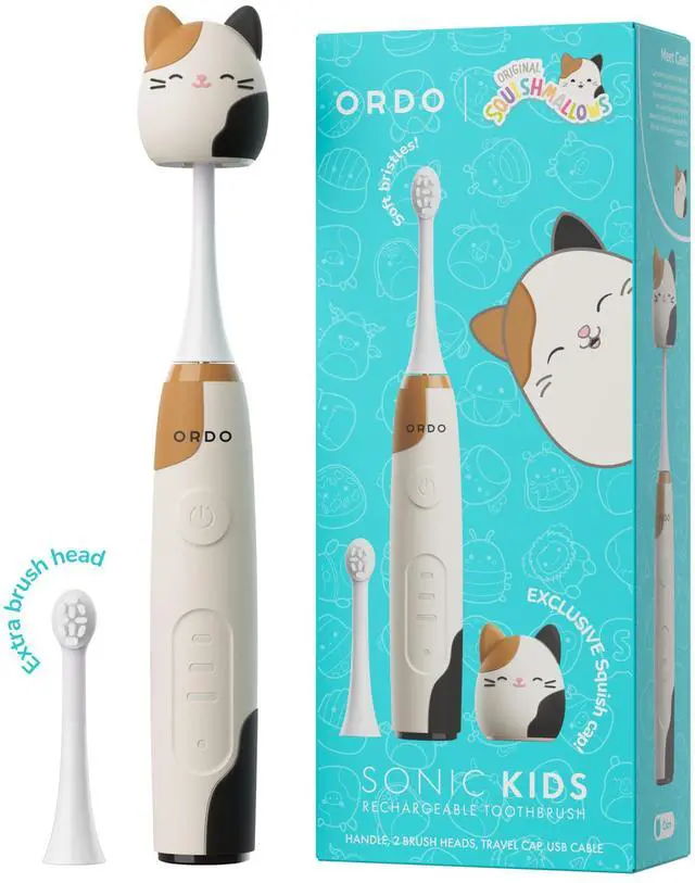 Main image of Squishmallows Electric Toothbrush, Sonic Toothbrushes for Kids, Rechargeable, 3 Brushing Modes, Over 5 Weeks Battery Life Extra Brush Head Included, Gift for Kids Aged 4 Years and Up, Cam