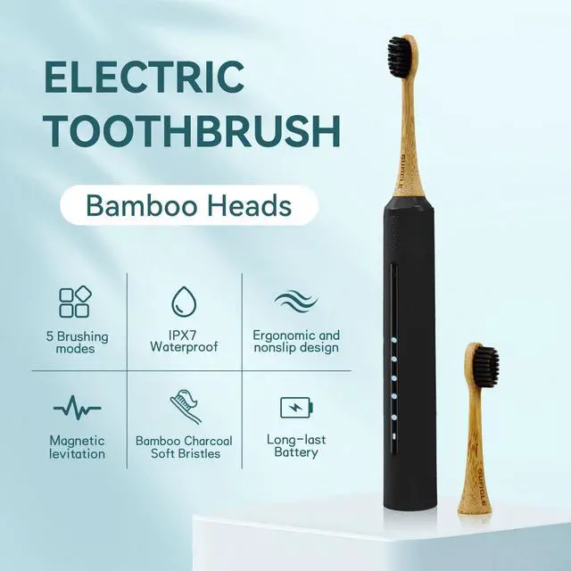 Alt view image 2 of 7 - Sonic Electric Toothbrush with Bamboo Heads, Black