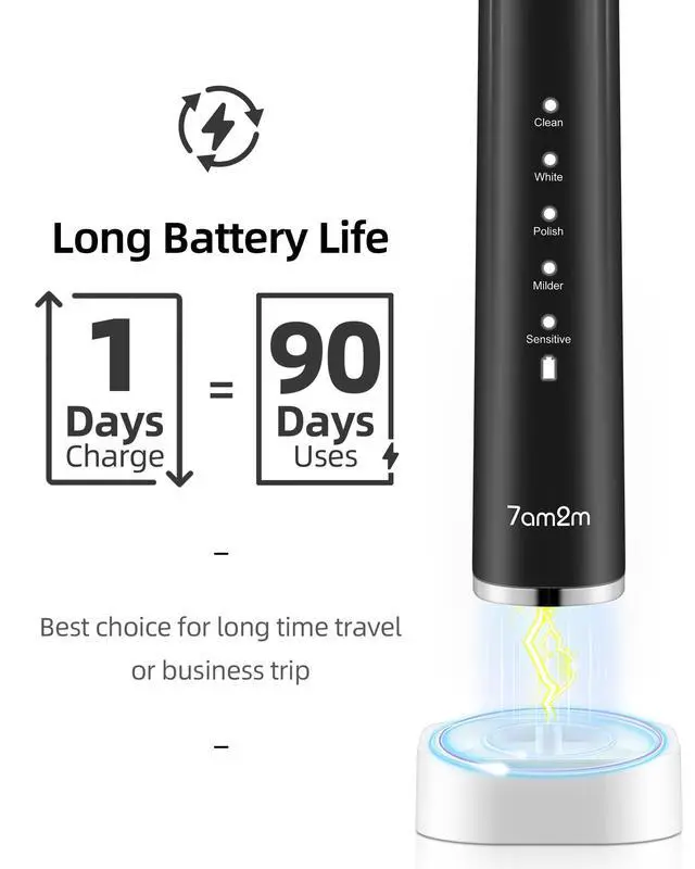 Alt view image 2 of 6 - Electric Toothbrush 2 Pack Set for Kids and Adults, 12 Brush Heads,5 Adjustable Modes, Built-in 2-Minute Smart Timer,Wireless Fast Charge for 60 Days,IPX7 Waterproof SonicToothbrush(Black+Pink)