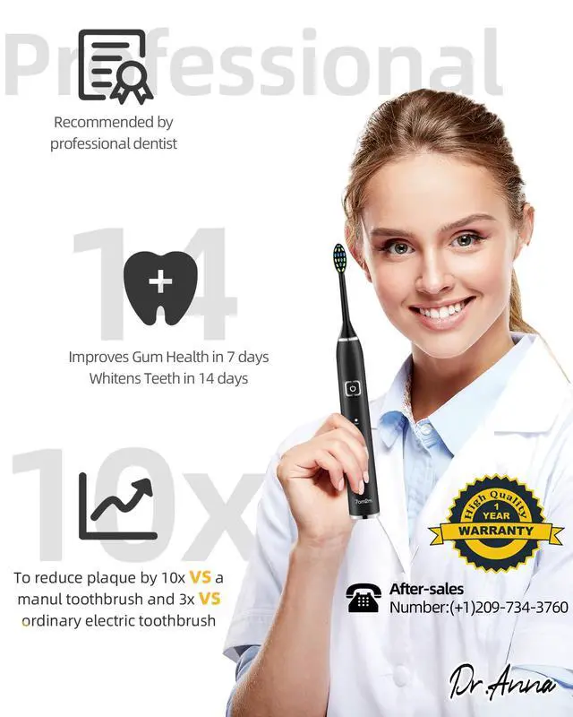 Alt view image 4 of 6 - Electric Toothbrush 2 Pack Set for Kids and Adults, 12 Brush Heads,5 Adjustable Modes, Built-in 2-Minute Smart Timer,Wireless Fast Charge for 60 Days,IPX7 Waterproof SonicToothbrush(Black+Pink)