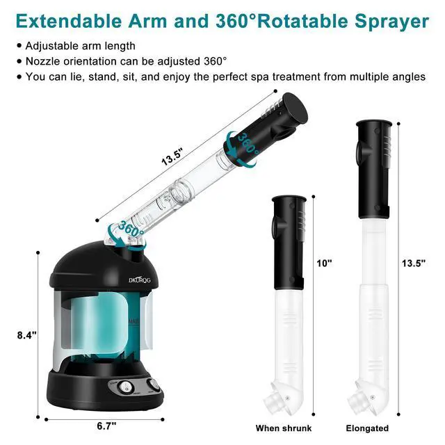 Alt view image 5 of 7 - Facial Steamer with Extendable 360° Rotating Arm (Black)
