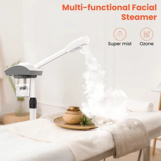 Alt view image 5 of 7 - Professional Facial Steamer Machine on Wheels, Standing Esthetician Steamer with Hot Ozone Mist, Facial Be for Skin Rejuvenation, Steamer for Facial for Spa or Personal Care, White